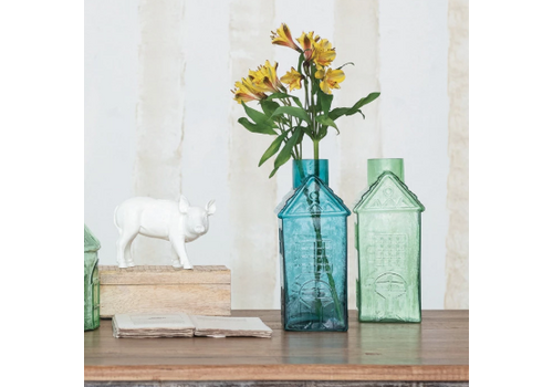  Creative Co-Op Pressed Glass House Shaped Vase 