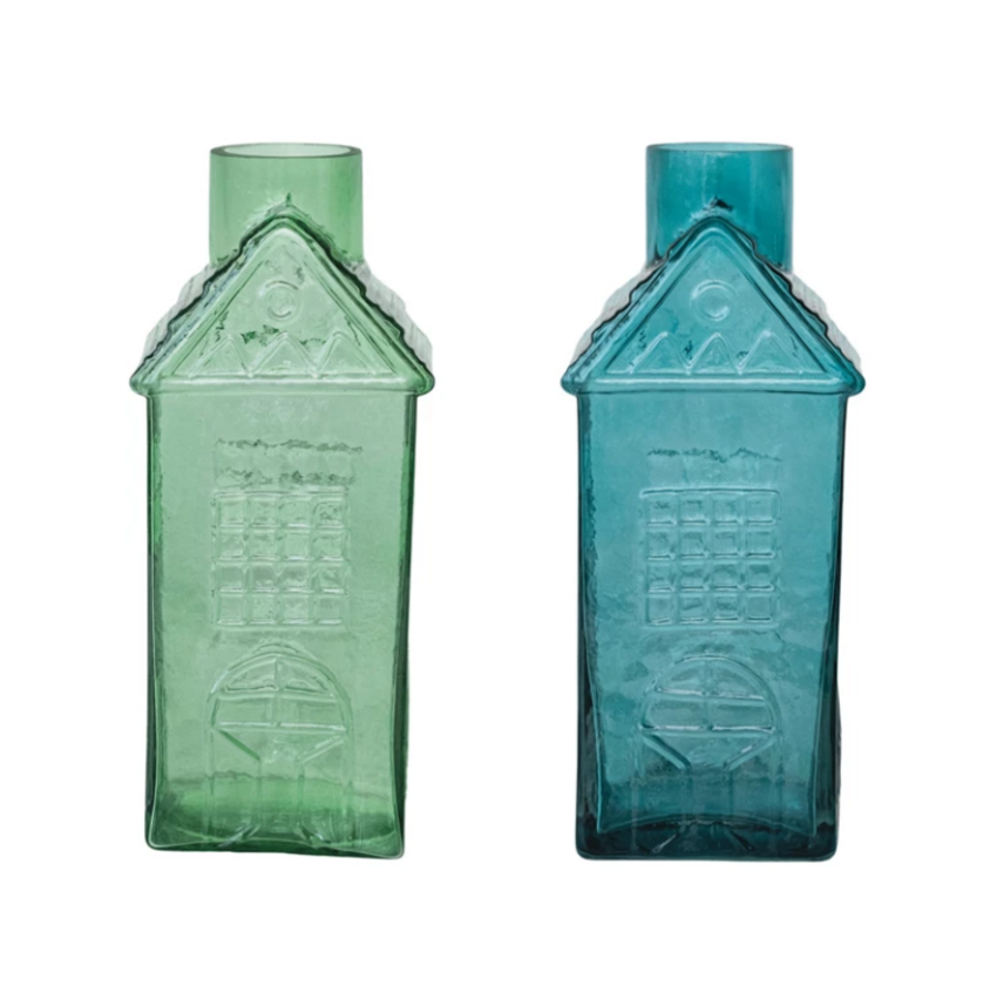 Pressed Glass House Shaped Vase