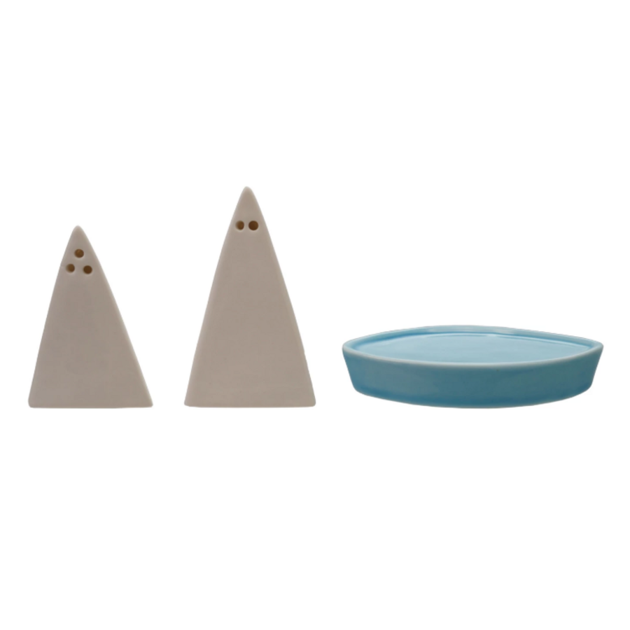 Stoneware Sail Shaped Salt & Pepper Shaker Set