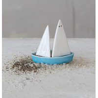 Stoneware Sail Shaped Salt & Pepper Shaker Set