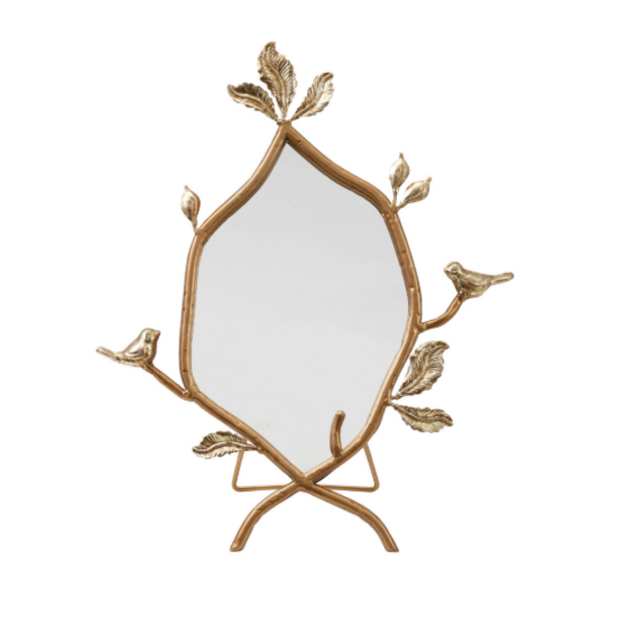 Metal Twig Framed Standing Mirror with Birds & Leaves