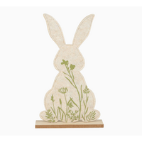 12" Felt Bunny Decor Natural/Green Floral