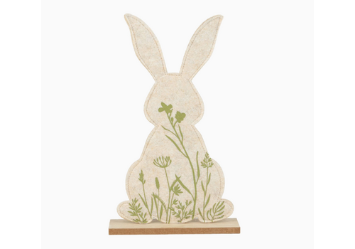  Silver Tree Home & Holiday 12" Felt Bunny Decor Natural/Green Floral 