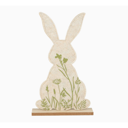  Silver Tree Home & Holiday 12" Felt Bunny Decor Natural/Green Floral 