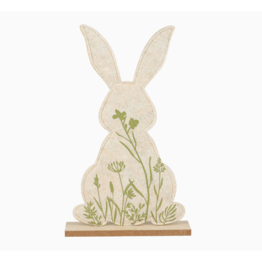 12" Felt Bunny Decor Natural/Green Floral