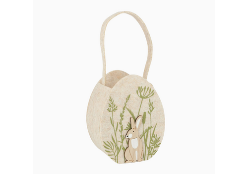  Silver Tree Home & Holiday Felt Egg Basket Natural/Green Floral 