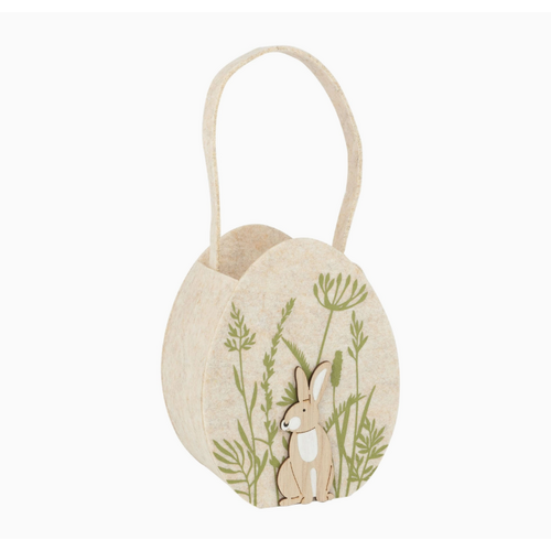  Silver Tree Home & Holiday Felt Egg Basket Natural/Green Floral 