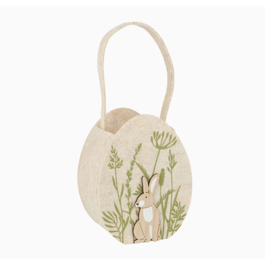 Felt Egg Basket Natural/Green Floral