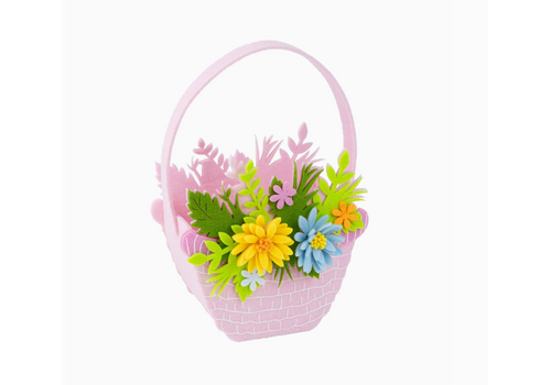  Silver Tree Home & Holiday Felt Basket with Floral Border Pale Pink 