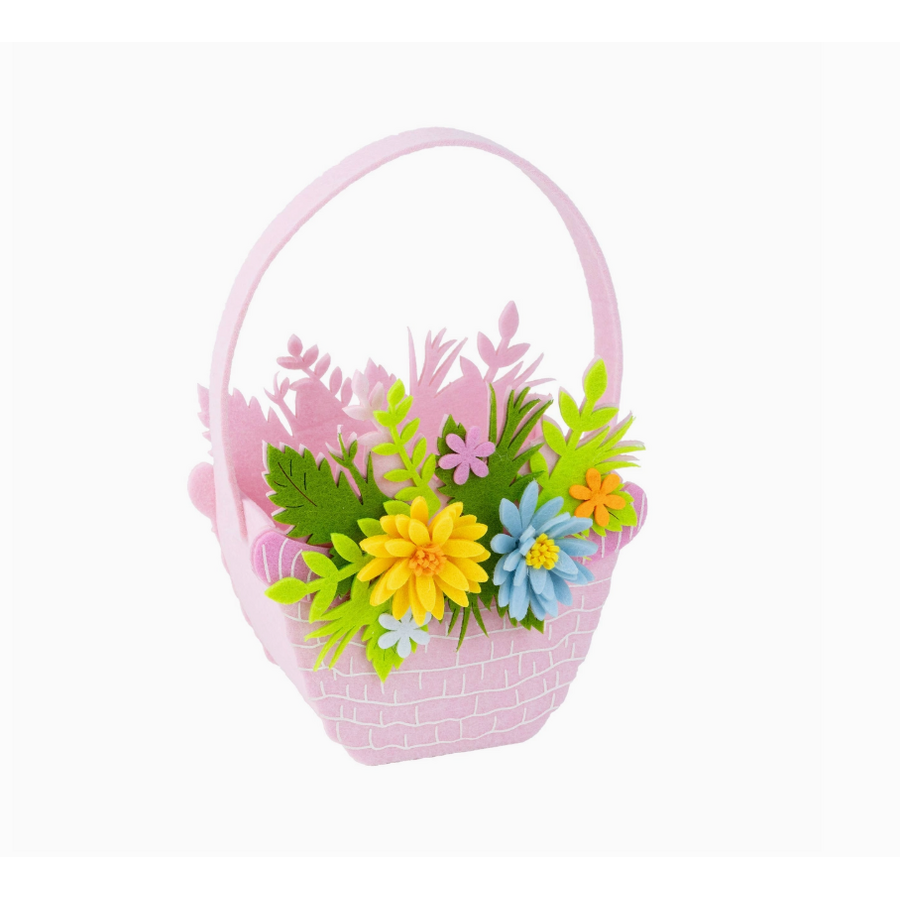 Felt Basket w/ Floral Border Pale Pink