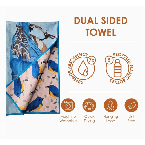  Buzzee Blue Bird Double Sided Waffle Weave Towel 