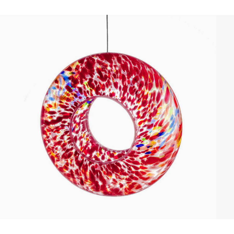 Handblown Glass Hanging Bird Feeder Red