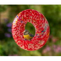 Handblown Glass Hanging Bird Feeder Red