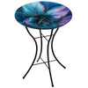 18" Glass Birdbath with Stand Swirl Blue