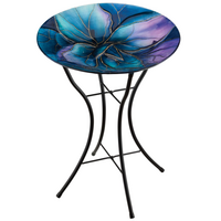 18" Glass Birdbath with Stand Swirl Blue