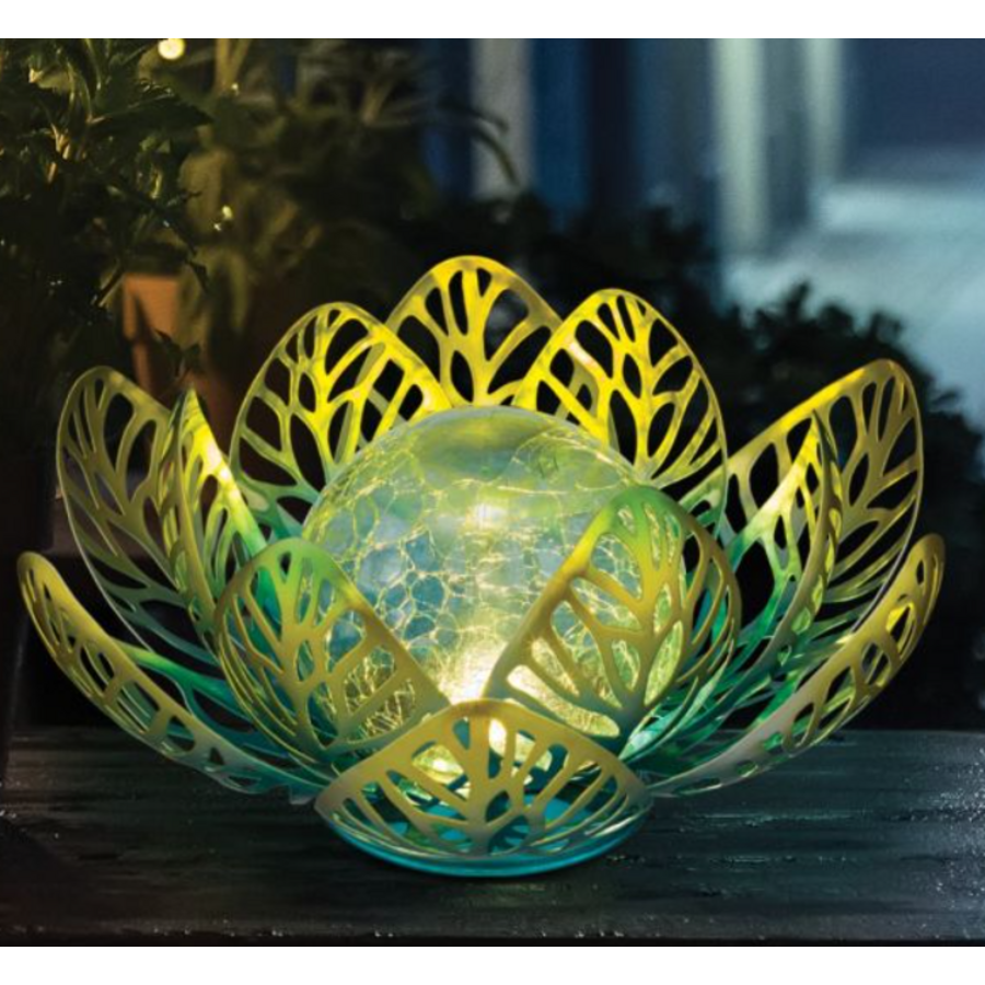 Floral Tabletop Solar Decor Blue Yellow