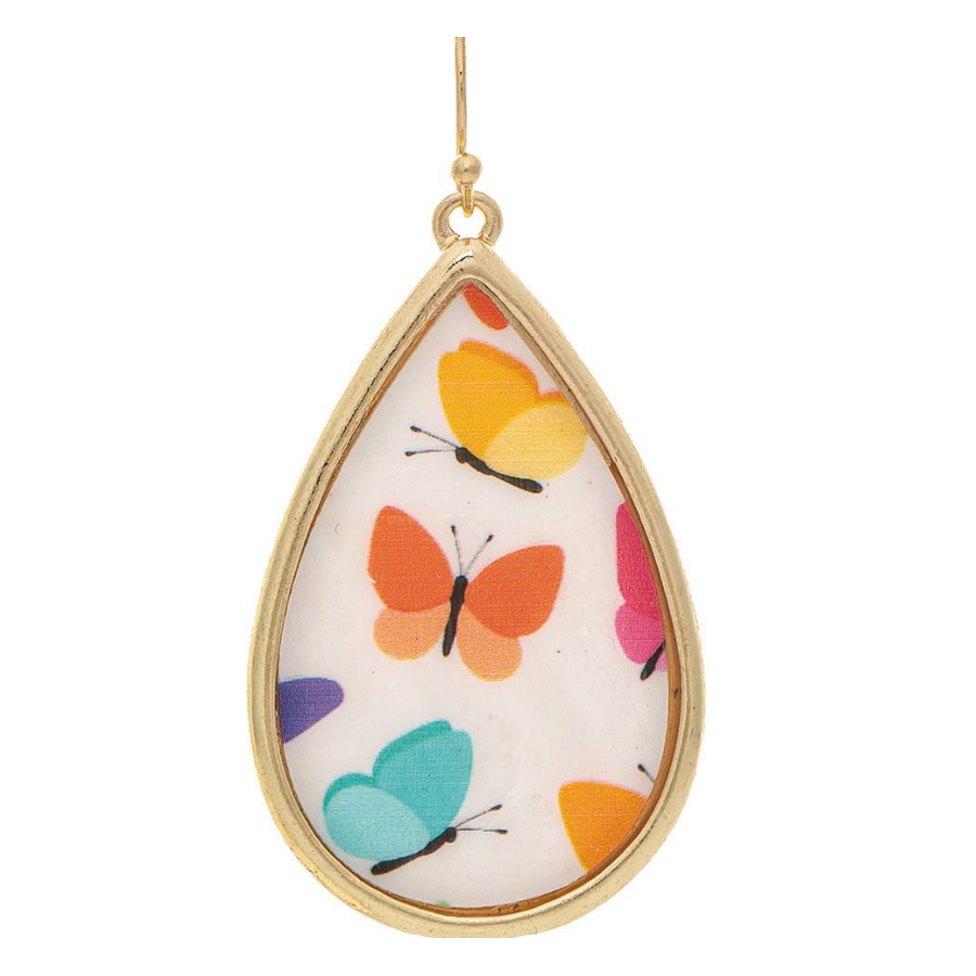 Gold White Shell Butterfly Earrings