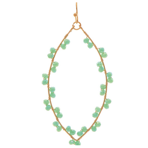  Rain Jewelry Collection Gold Green Wire Wrap Bead Ellipse Earrings 