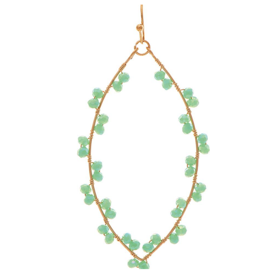 Gold Green Wire Wrap Bead Ellipse Earrings