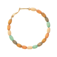 Gold Light Multicolor Wood Bead Hoop Earrings