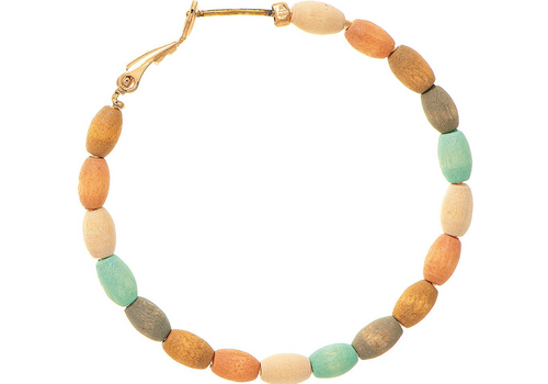  Rain Jewelry Collection Gold Light Multicolor Wood Bead Hoop Earrings 
