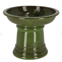 Ceramic Round Footed Birdbath Green