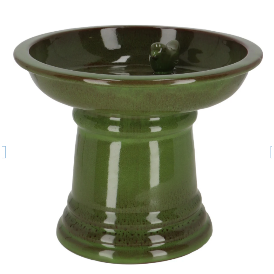 Ceramic Round Footed Birdbath Green