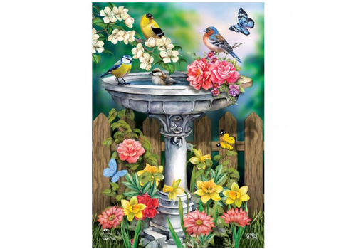  Birdbath in Bloom House Flag 