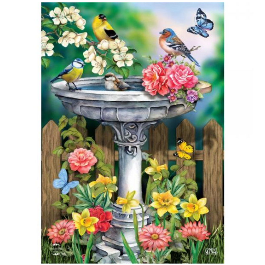 Birdbath in Bloom House Flag