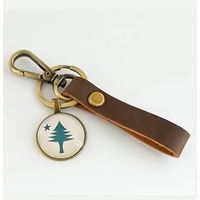 Maine 1901 Flag Leather Key Chain Fob