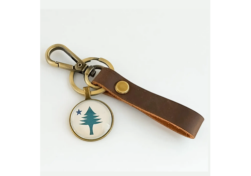  Piccadilly Pendants Maine 1901 Flag Leather Key Chain Fob 