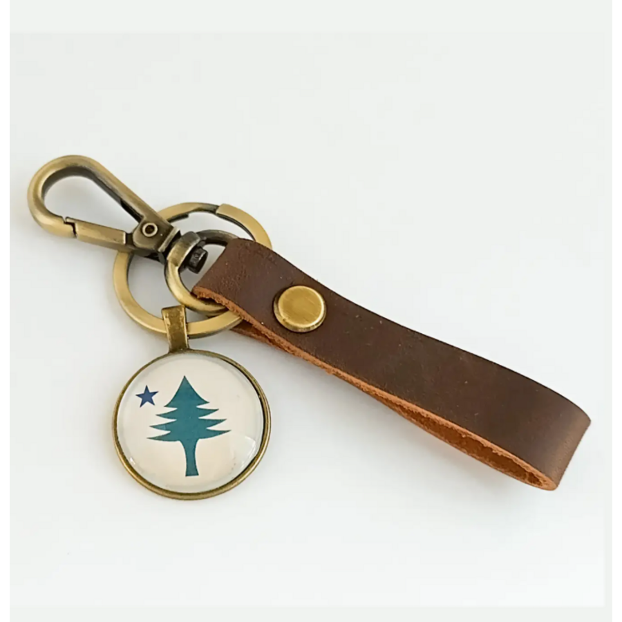 Maine 1901 Flag Leather Key Chain Fob