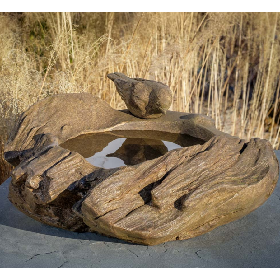 Driftwood Perch Cast Stone Birdbath