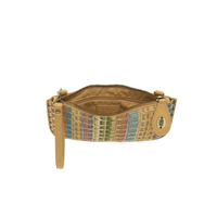 Woven Stripe Straw Mini Wristlet Cross Body