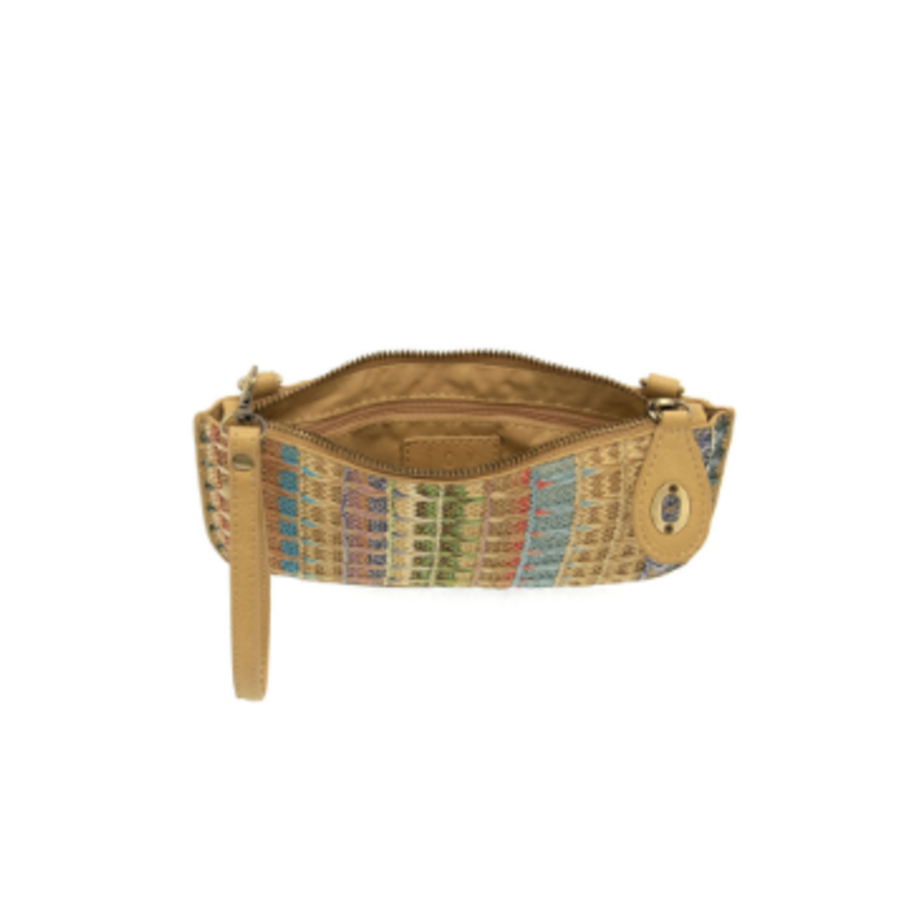Woven Stripe Straw Mini Wristlet Cross Body