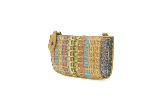  Joy Accessories Woven Stripe Straw Mini Wristlet Cross Body 