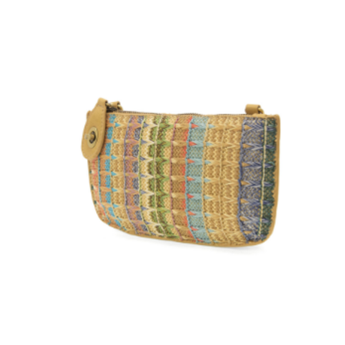 Joy Accessories Woven Stripe Straw Mini Wristlet Cross Body 