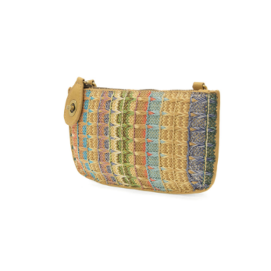 Woven Stripe Straw Mini Wristlet Cross Body