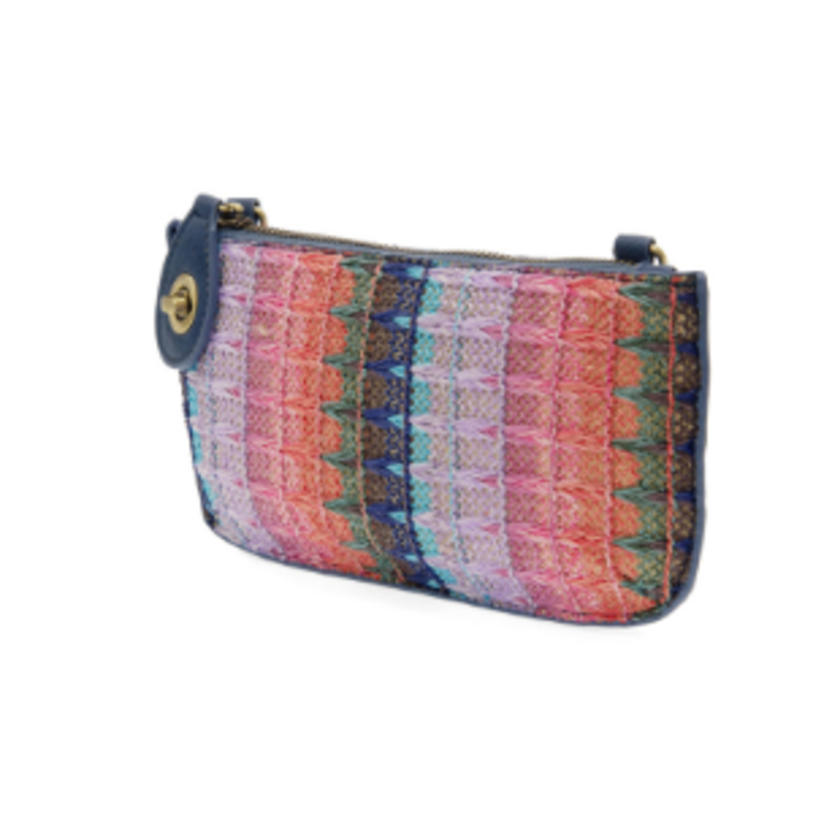 Woven Stripe Straw Mini Wristlet Cross Body