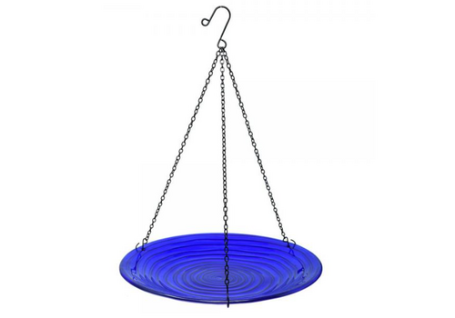  Cobalt Swirls Glass Hanging Bird Bath 