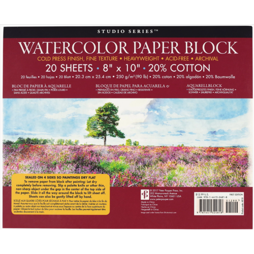  Peter Pauper Press Studio Series Watercolor Paper Block 8x10 