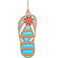 Blue Stripe with Flower Flipflop Earrings