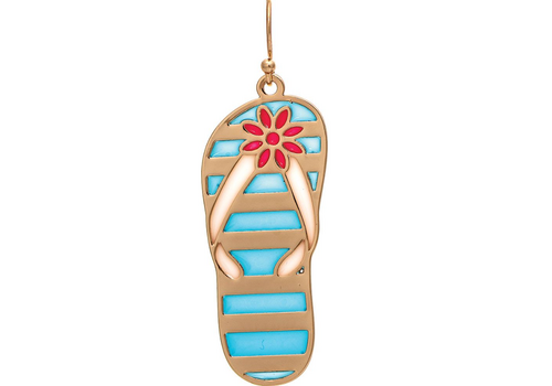  Rain Jewelry Collection Blue Stripe with Flower Flipflop Earrings 
