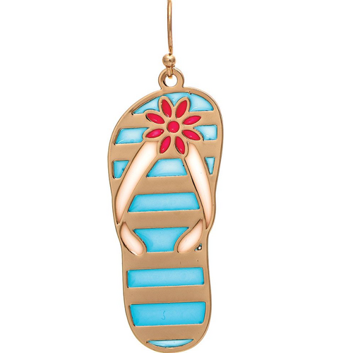  Rain Jewelry Collection Blue Stripe with Flower Flipflop Earrings 
