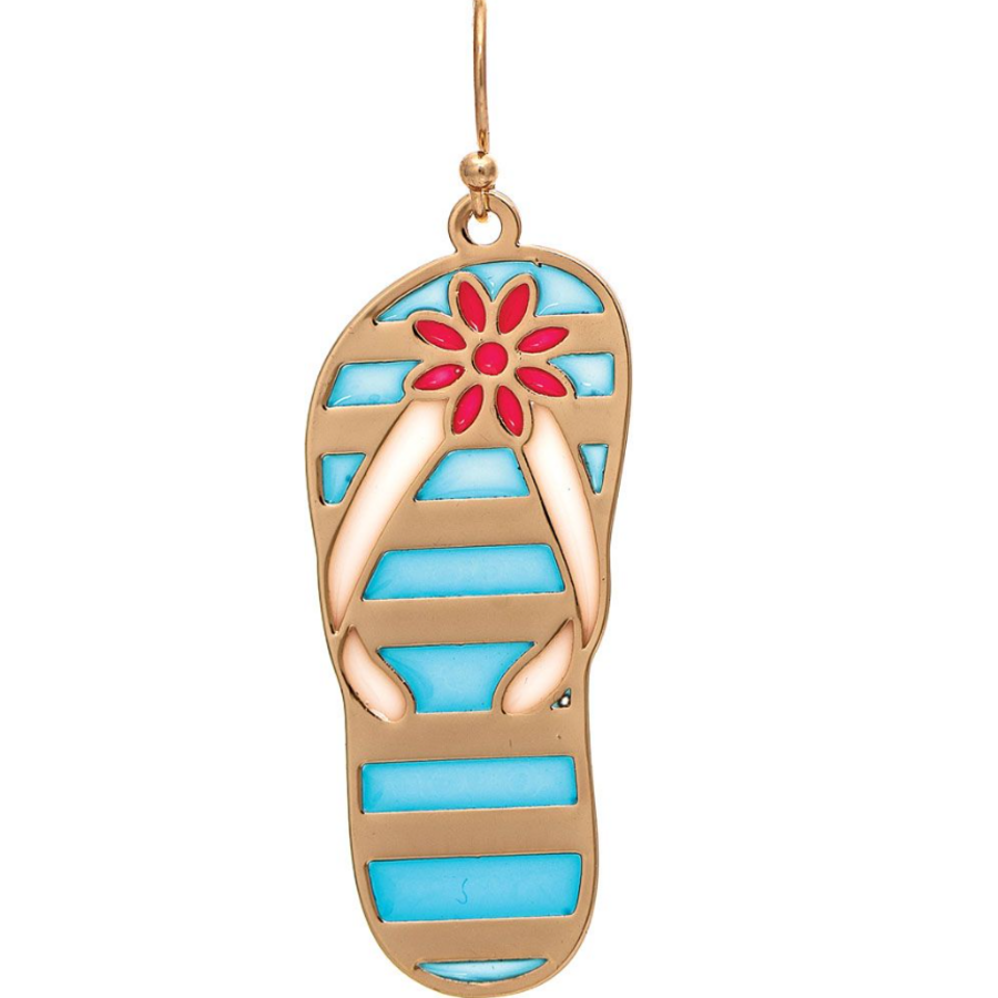 Blue Stripe with Flower Flipflop Earrings