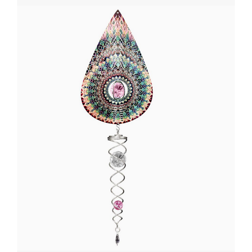  Spinfinity Designs Crystal Rose Teardrop Mini Set Wind Spinner 