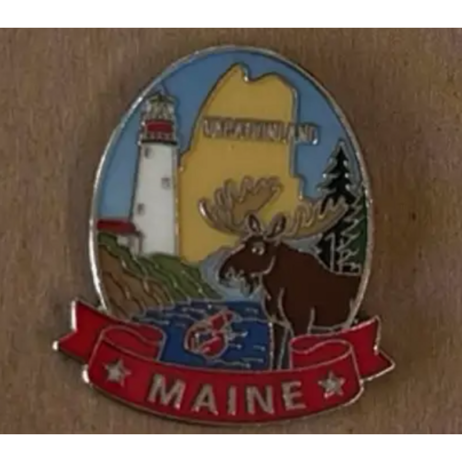 Maine Moose Lighthouse Pin
