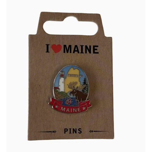  Maine Souvenirs Maine Moose Lighthouse Pin 