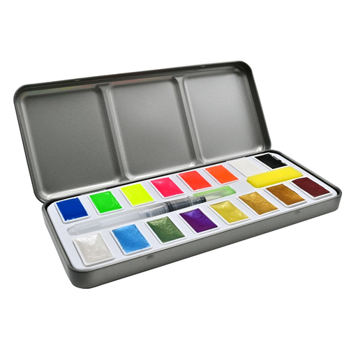  Peter Pauper Press Metallic & Neon Watercolor Paint Set (18 Colors) 