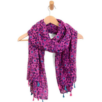 Fuchsia Vibrant Blooms Tassel Scarf